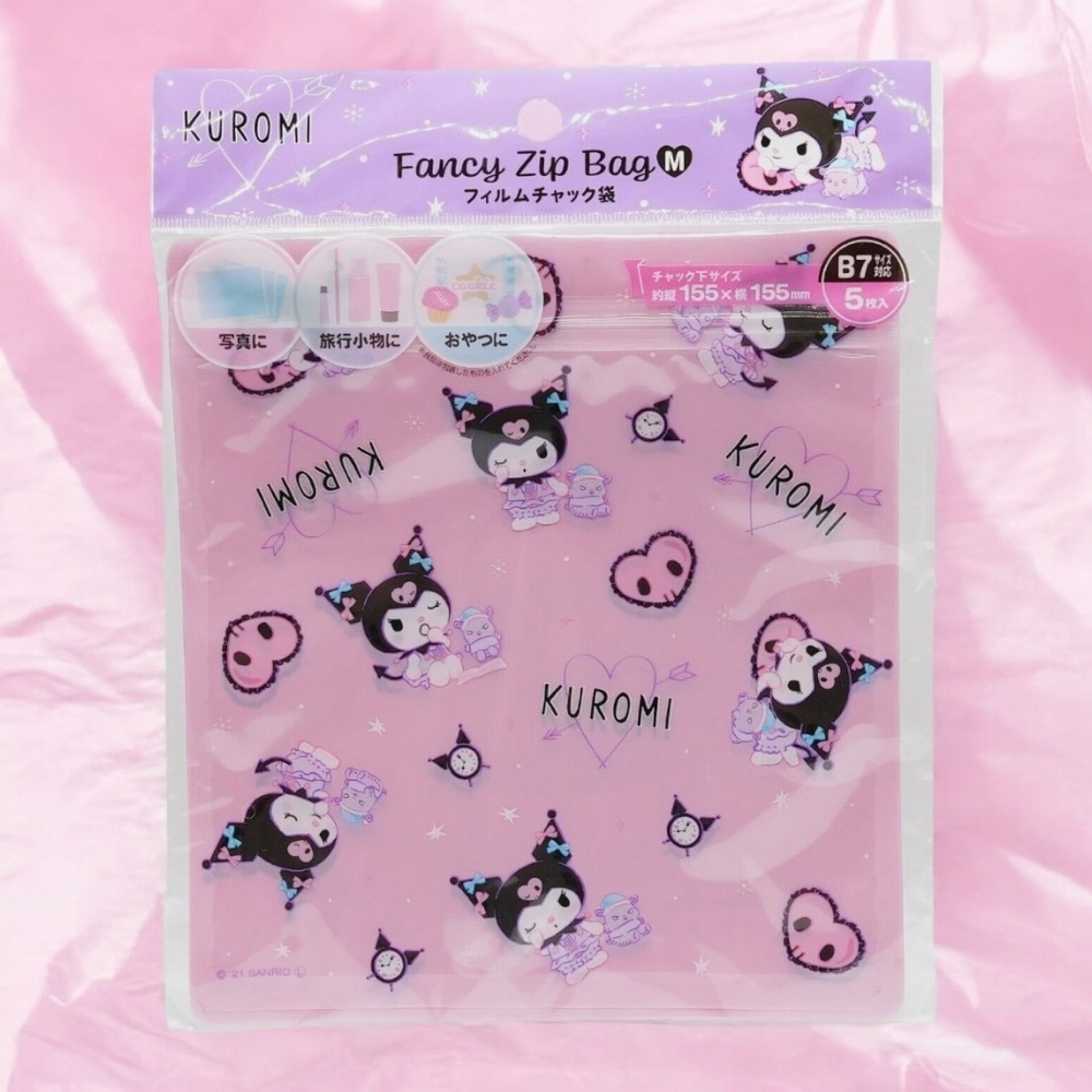 Sanrio Kuromi Pink Black M Size Fancy Zip Bag